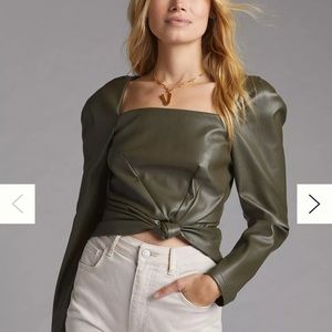 Anthropologie Hutch Square Neck Faux Leather long sleeve top